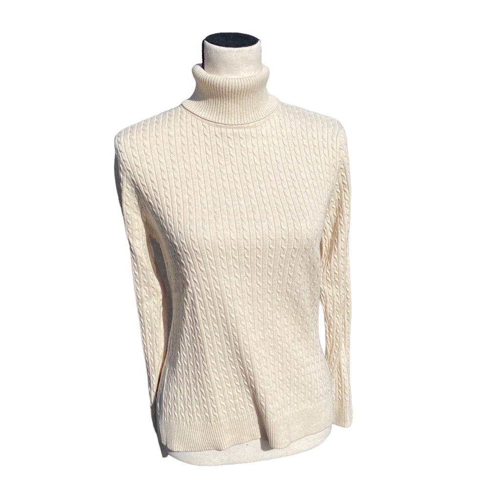 Jeanne Pierre Turtleneck Sweater Cable Knit Ivory Size Large